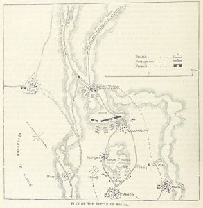 A map of the battle From p. 386 of the 1873 book British Battles on Land and Sea, volume 2.